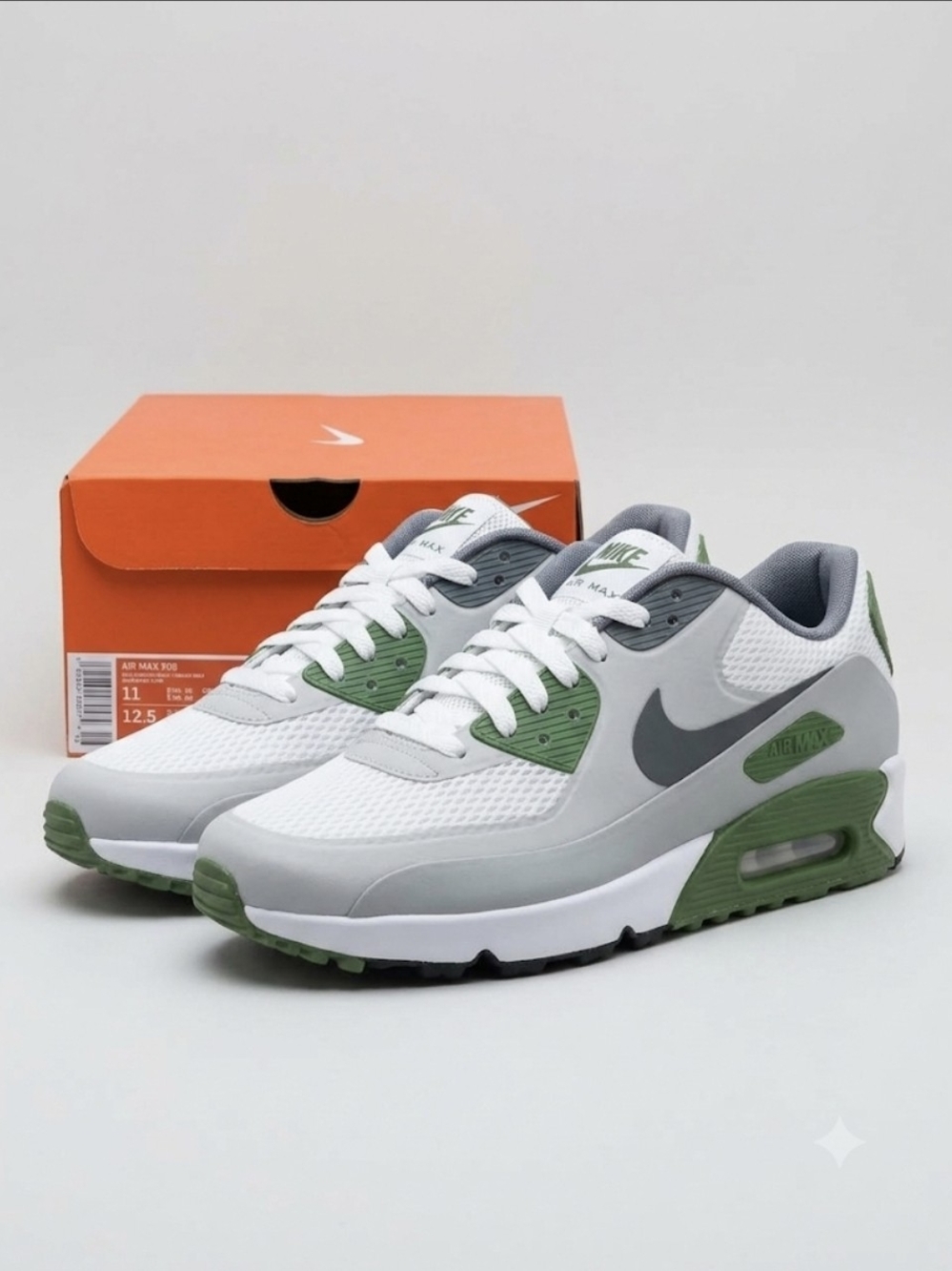 Nike Air Max 90 Sneakers White Smoke Grey Green CU9978-108 Men's Size 11